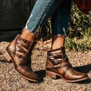 Freebird By Steven Strappy Stair Cognac Leather Spring Summer Booties Size 7